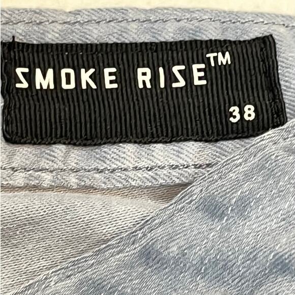 Smoke Rise Men’s 38 Blue Dusty Utility Cargo Denim Shorts Raw Hem Streetwear - Picture 3 of 10